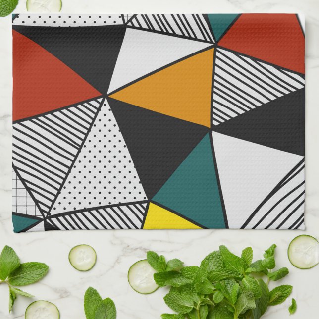 colourful triangles geometric pattern kitchen towel (Folded)