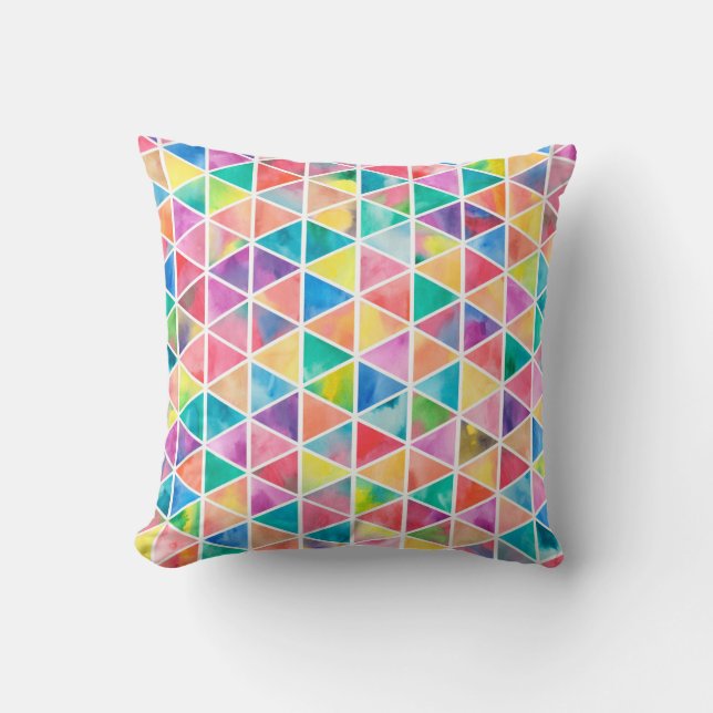 Colourful Triangles Modern Artistic Throw Pillow (Front)