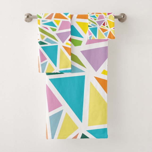 Colourful triangles pattern 2 bath towel set (Insitu)