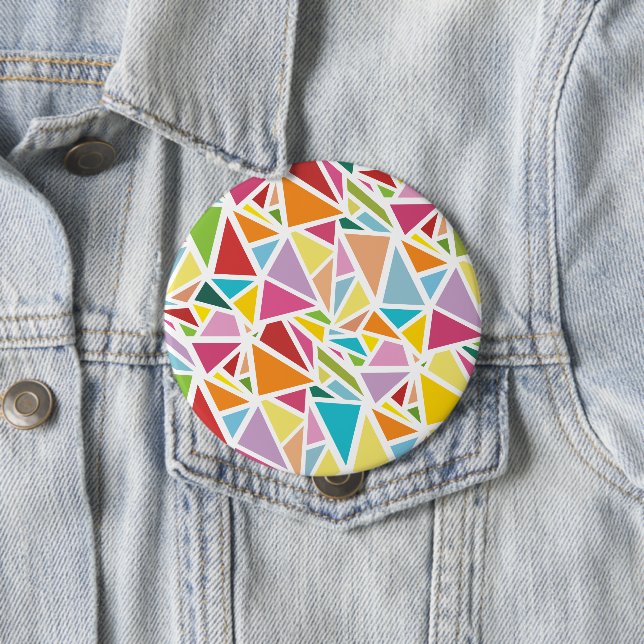 Colourful triangles pattern 4 inch round button (In Situ)