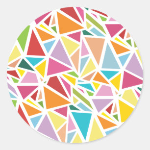 Colourful triangles pattern classic round sticker