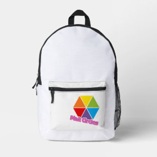 Colourful Triangles with Pink Circles Text Printed Backpack