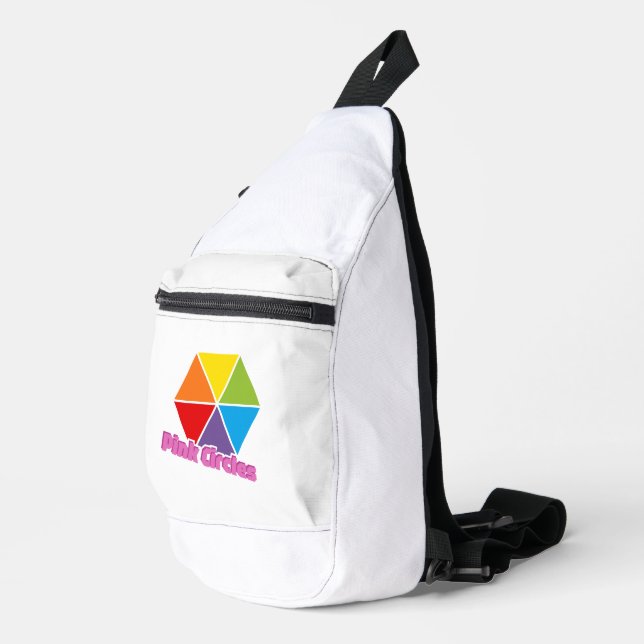 Colourful Triangles with Pink Circles Text Sling Bag (Right Corner)