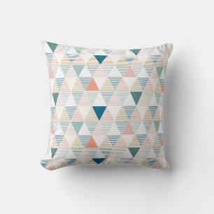 Colourful triangles with stripes pattern throw pillow