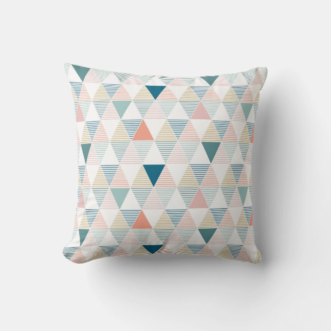 Colourful triangles with stripes pattern throw pillow (Front)