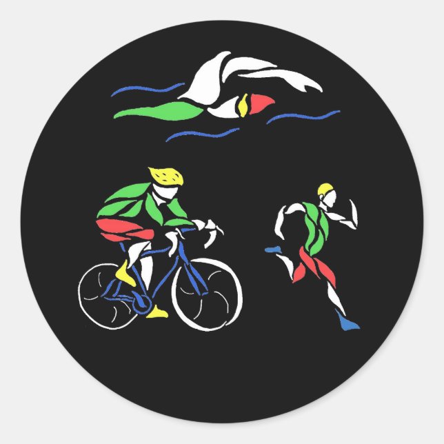 Colourful Triathlon Design Classic Round Sticker (Front)