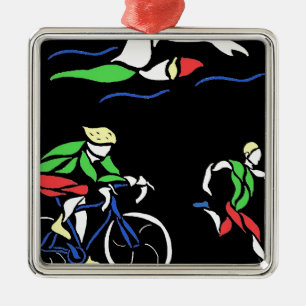 Colourful Triathlon Design Metal Ornament