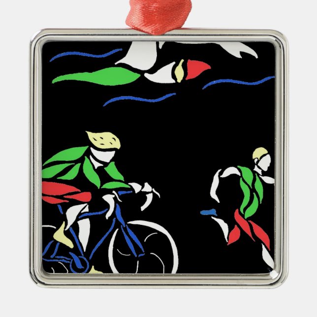 Colourful Triathlon Design Metal Ornament (Front)