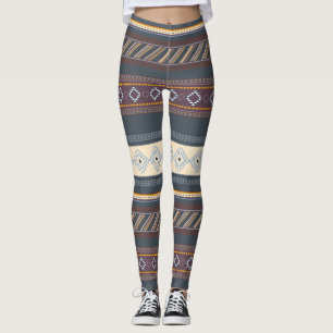 Colourful Tribal Aztec Art Blue Purple Dark Cute Leggings