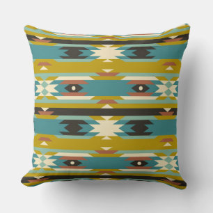 Colourful Tribal Aztec Geometric Pattern 4 Throw Pillow