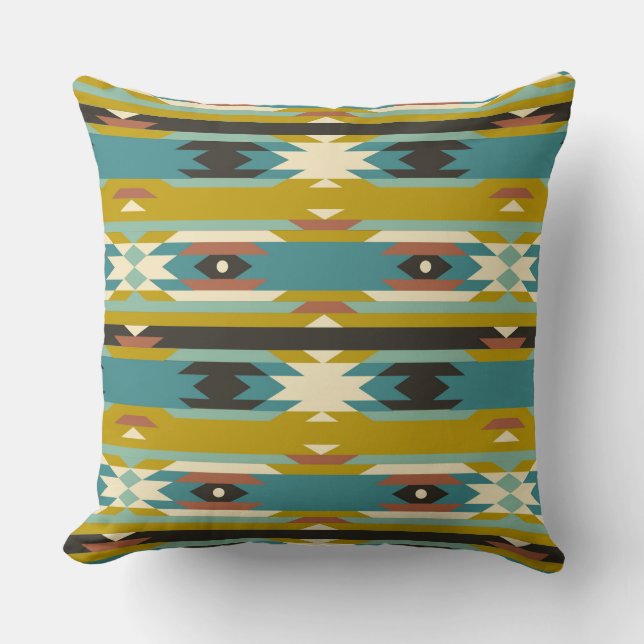 Colourful Tribal Aztec Geometric Pattern 4 Throw Pillow (Front)