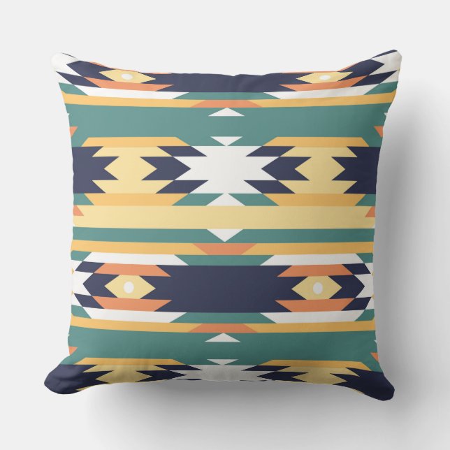 Colourful Tribal Aztec Geometric Pattern Throw Pillow (Front)