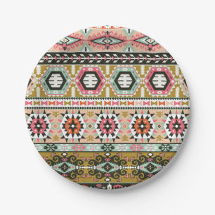 Colourful Tribal Aztec Pattern Boho Geometric  Paper Plate
