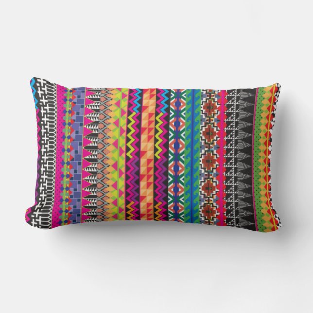 Colourful Tribal Aztec Pattern Lumbar Pillow (Front)