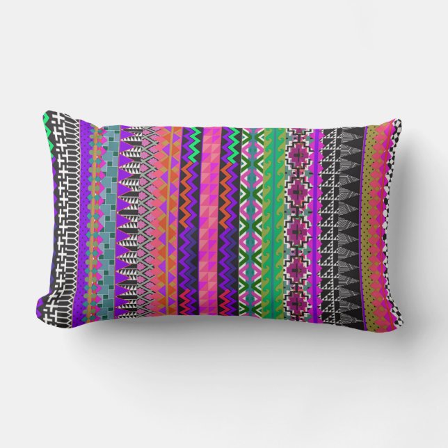 Colourful Tribal Aztec Pattern Pink Lumbar Pillow (Front)