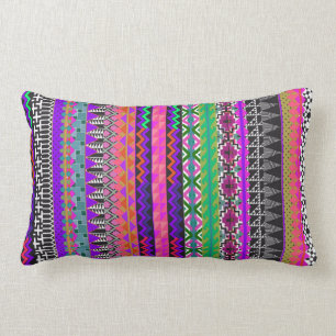Colourful Tribal Aztec Pattern Pink Lumbar Pillow