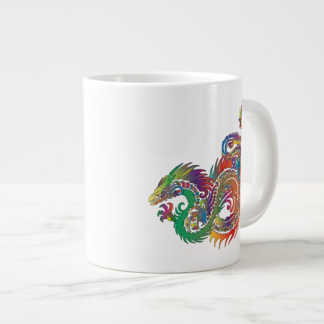 Colourful Tribal Dragon Large Coffee Mug (Front Right)