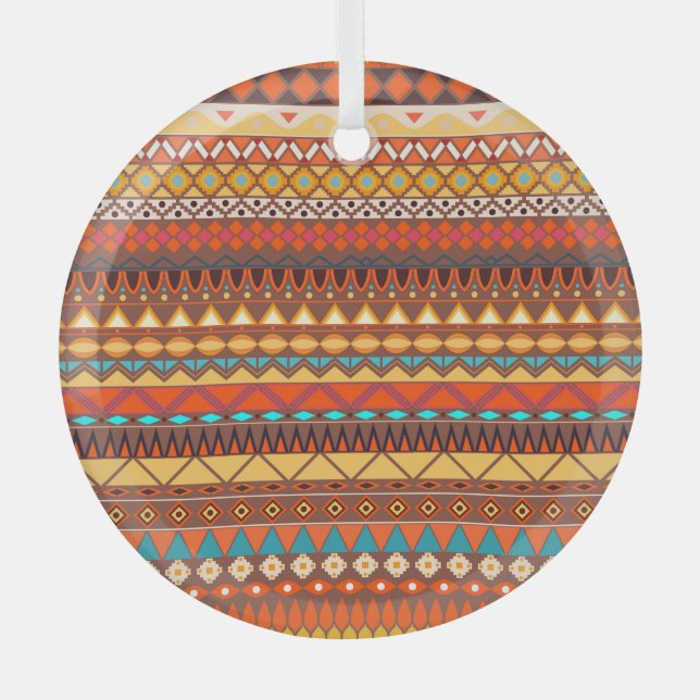 Colourful tribal ethnic seamless pattern. glass ornament (Front)