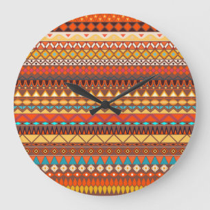 Colourful tribal ethnic seamless pattern. large clock