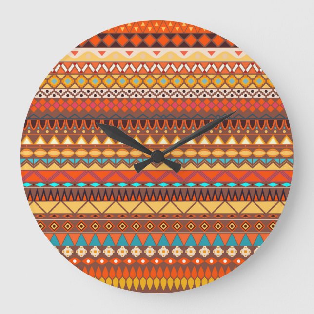 Colourful tribal ethnic seamless pattern. large clock (Front)