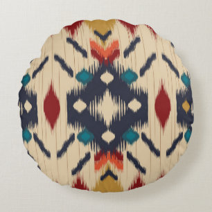 Colourful tribal ethnic seamless pattern round pillow