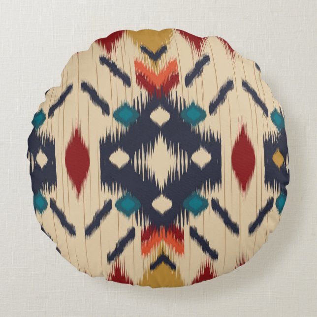 Colourful tribal ethnic seamless pattern round pillow (Front)