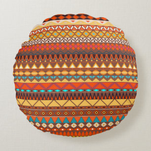 Colourful tribal ethnic seamless pattern. round pillow