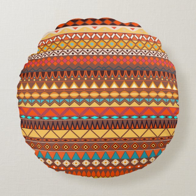 Colourful tribal ethnic seamless pattern. round pillow (Front)