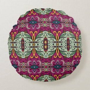 Colourful tribal ethnic seamless pattern round pillow
