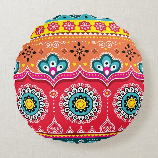 Colourful tribal ethnic seamless pattern round pillow (Front)