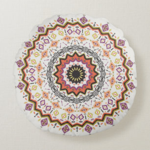 Colourful tribal ethnic seamless pattern round pillow