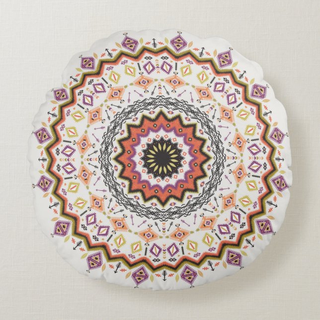 Colourful tribal ethnic seamless pattern round pillow (Front)