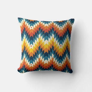 Colourful tribal ethnic seamless pattern throw pillow