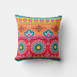 Colourful tribal ethnic seamless pattern throw pillow
