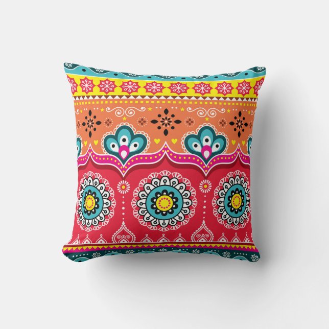 Colourful tribal ethnic seamless pattern throw pillow (Front)
