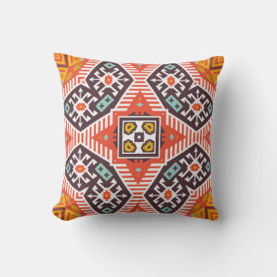 Colourful tribal ethnic seamless pattern throw pillow