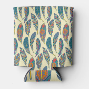 Colourful tribal feathers, ethnic seamless design. can cooler