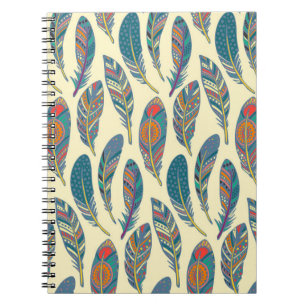Colourful tribal feathers, ethnic seamless design. notebook