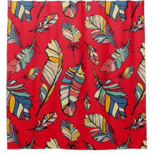 Colourful Tribal Feathers Red background