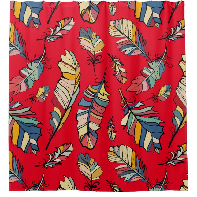 Colourful Tribal Feathers Red background (Front)