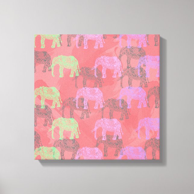 colourful tribal floral elephant pattern canvas print (Front)