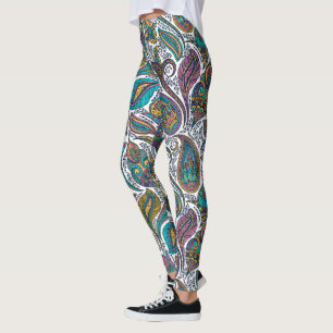 Colourful Tribal floral paisley pattern Leggings