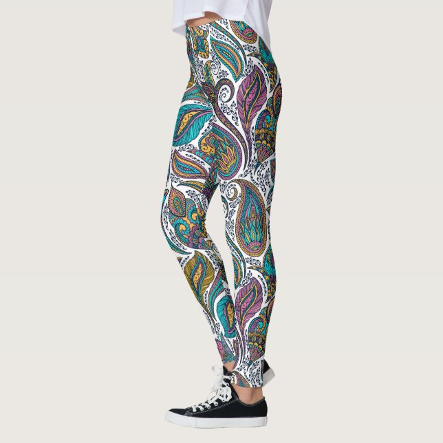 Colourful Tribal floral paisley pattern Leggings (Left)