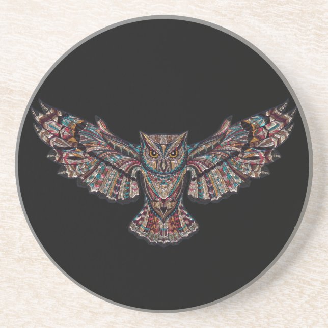 Colourful Tribal Flying Owl Coaster (Front)
