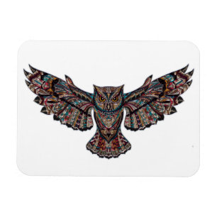 Colourful Tribal Flying Owl Magnet