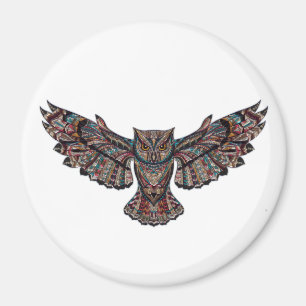 Colourful Tribal Flying Owl Magnet