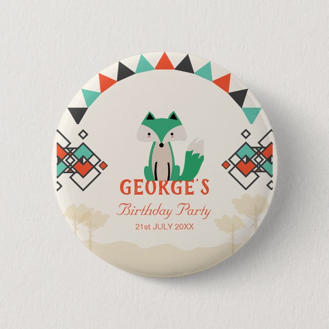 Colourful Tribal Fox Geometric pattern Birthday 2 Inch Round Button (Front)