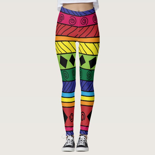 Colourful tribal geometric doodle legging (Front)