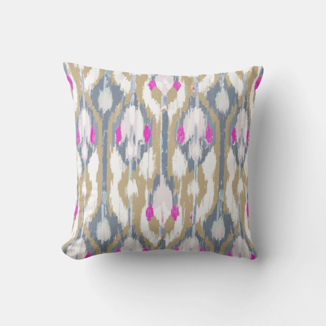 Colourful tribal geometric ikat pattern throw pillow (Front)