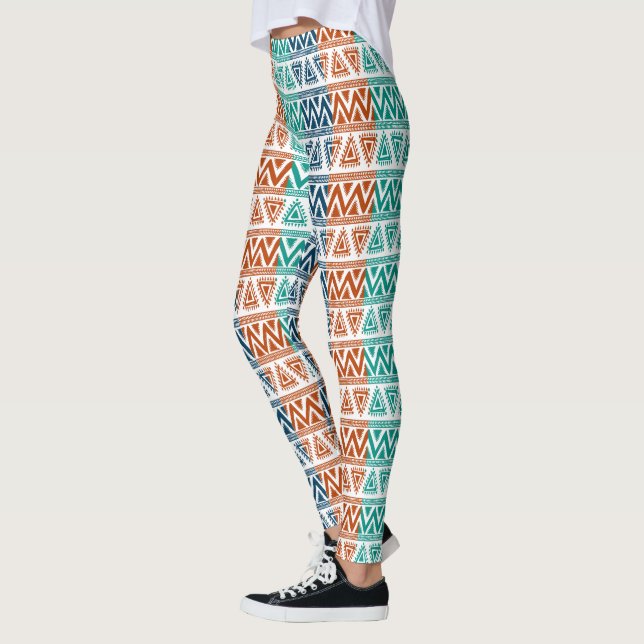 Colourful Tribal Geometric Pattern Leggings (Left)